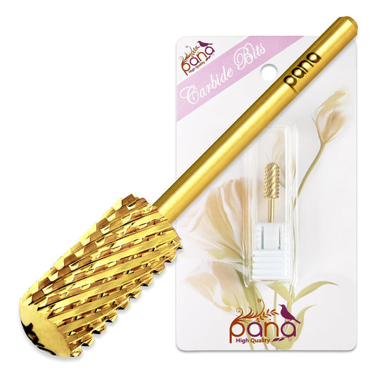PANA 3/32" Small Smooth Round Top Safety Carbide Nail Drill Bit for Gel Polish & Acrylic Removal Nail Salon Manicure Pedicure Electric File Tools (Small Barrel - Gold, 2X Coarse)