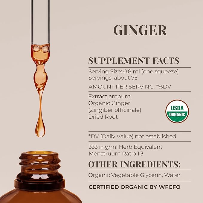 Ginger USDA Organic Alcohol-Free Extract | Dietary Supplement, High-Potency Tincture | Natural Certified Organic Ginger (Zingiber officinale) Dried Root (2 oz)