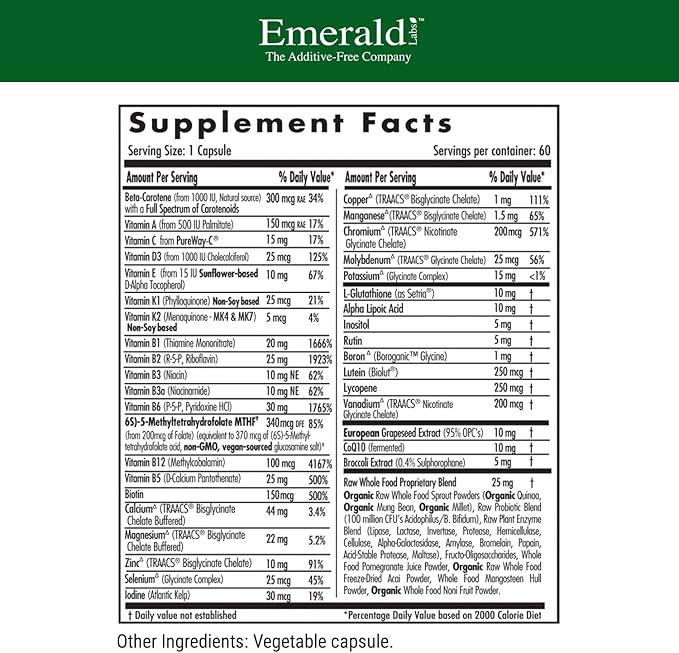 EMERALD LABS Women's 45+ 1-Daily Multi - Complete Multivitamin for Comprehensive Support, Bone & Heart Health* - Designed for Women 45+ - Gluten-Free & Vegetarian- 60 Vegetable Capsules
