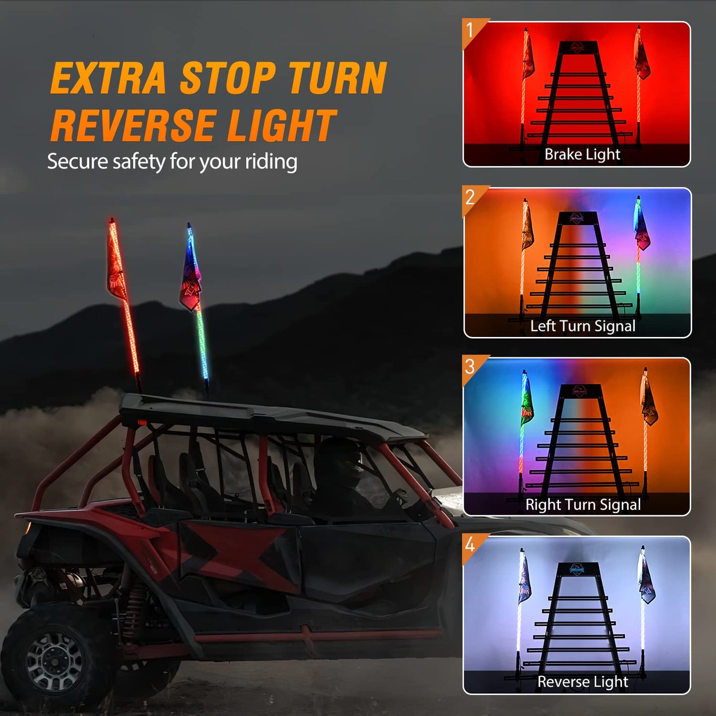 Nilight 2PCS 6FT RGB LED Whip Light, Remote App Control w/DIY Chasing Patterns Stop Turn Reverse Lighting Modes Safety Lighted Antenna for ATV UTV Polaris RZR Can-am Dune Buggy Jeep