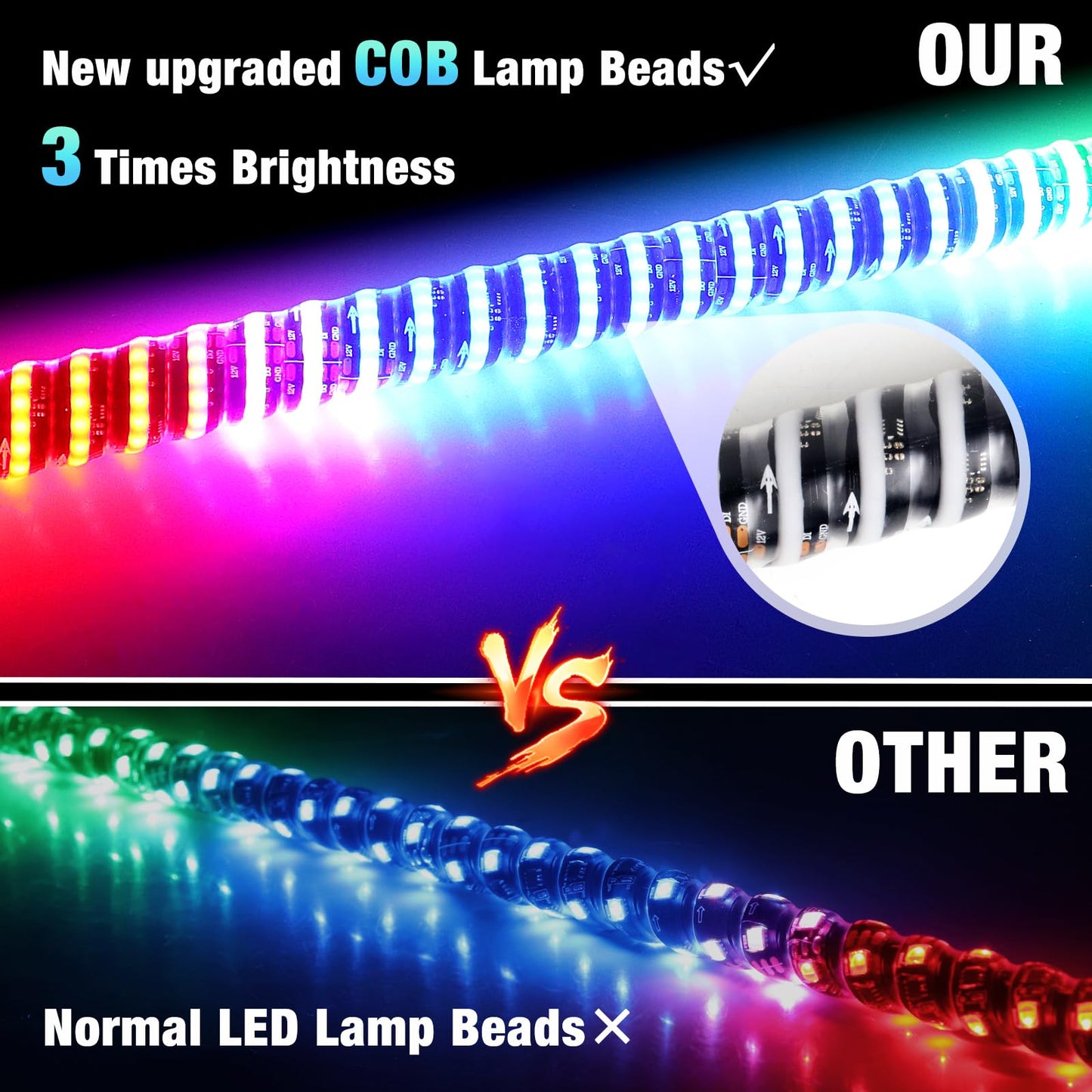 Uemicip 2PCS 4FT COB UTV Whip Lights,2024 New Upgrade Superbright LED Whip Lights,RGB Chasing Lights Whip Lights for Side by Side, Lighted Whip fit for UTV ATV RZR SXS Can-Am Polaris