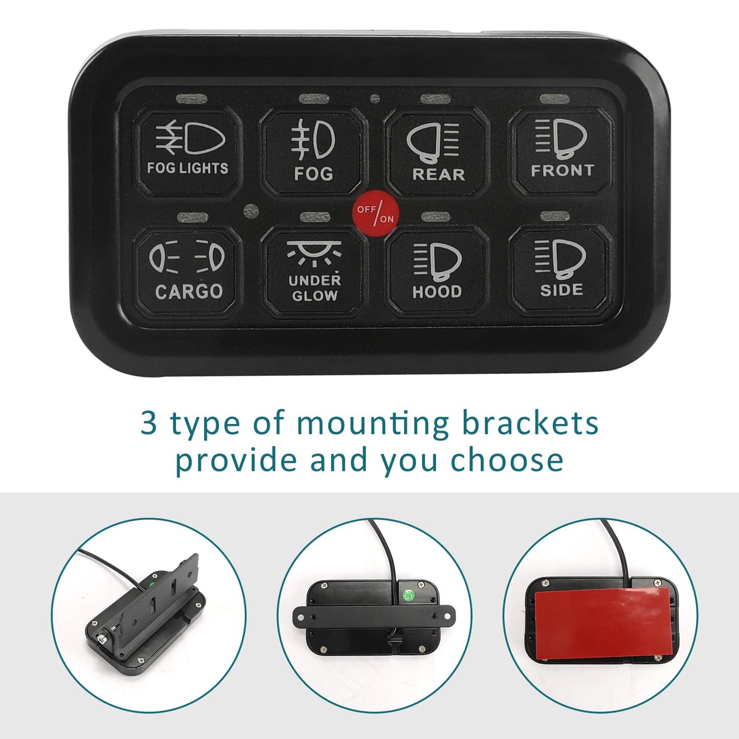 SUNPIE 8 Gang Switch Panel RGB, Toggle Momentary Pulsed Multifunction Bluetooth Switch Panel for Jeep Car SUV ATV UTV Boat Marine, Universal 12V Circuit Control Relay System Box Waterproof