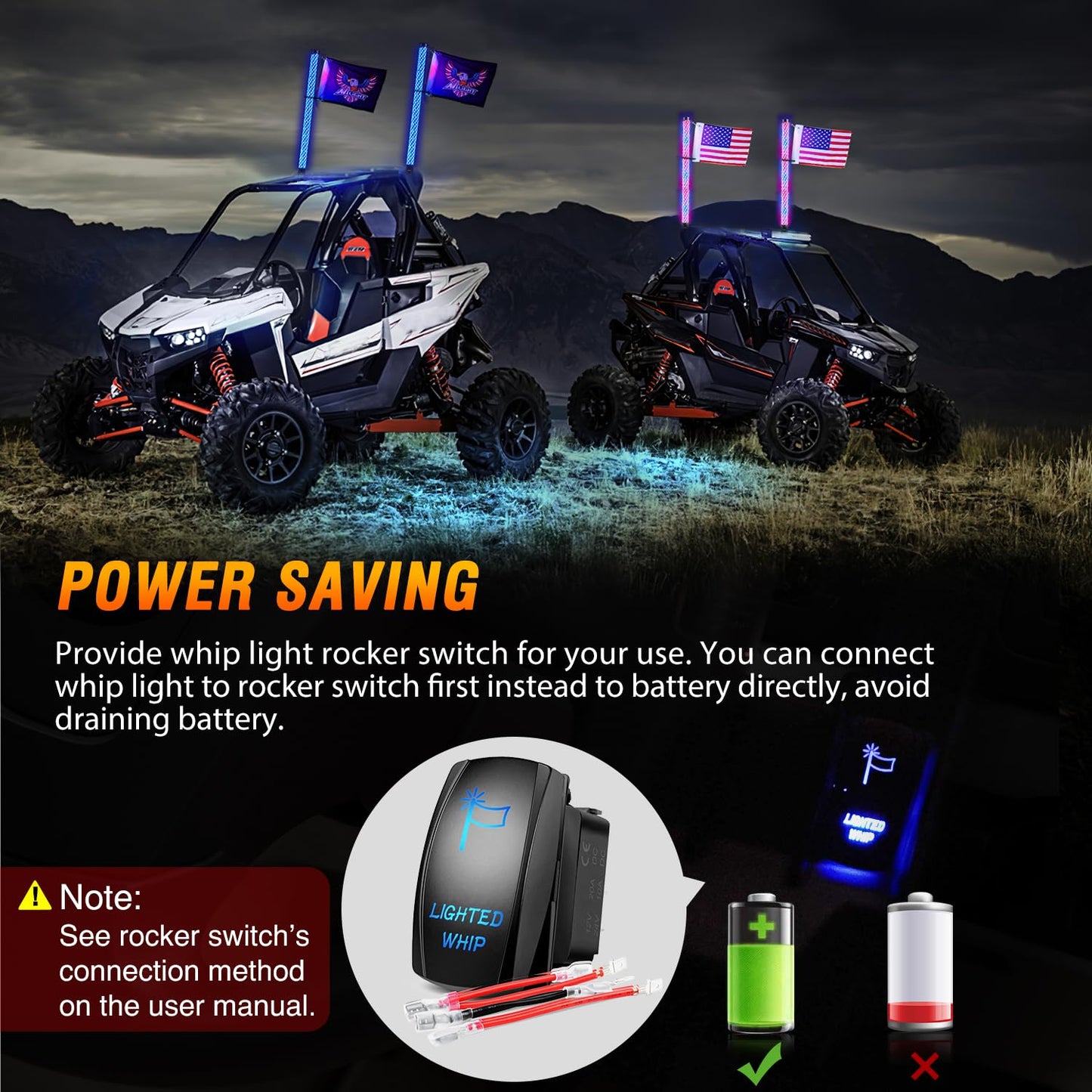 Nilight LED Fat Whip Light 2PCS 3FT RGB Lighted Antenna Whips with Remote & App Control DIY Chasing Patterns Brake Reverse Turn Lights for ATV UTV Polaris RZR Can-am Dune Buggy Pickup Trucks Jeep