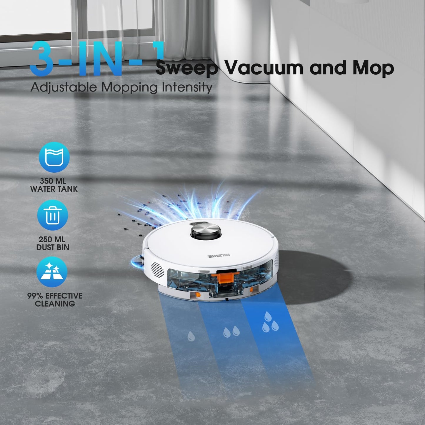 SHELIKI Robot Vacuum and Mop, 3-in-1 Robotic Vacuums Cleaner with LiDAR Navigation Smart Mapping & Max Strong 6000Pa Suction, Self Emptying Bases for 70 Days-White