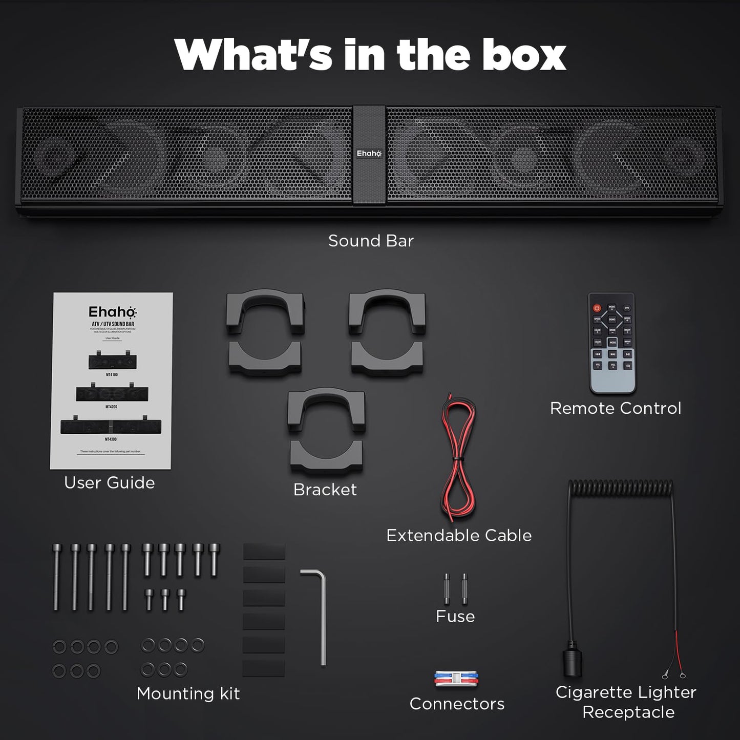 Ehaho 34 Inch UTV Sound Bar, ATV SoundBar Bluetooth with RGB Lighting, IP66 Waterproof Golf Cart Sound Bar, Amplified Powersports SXS SoundBar, UTV Speakers Compatible with Polaris RZR Can-Am