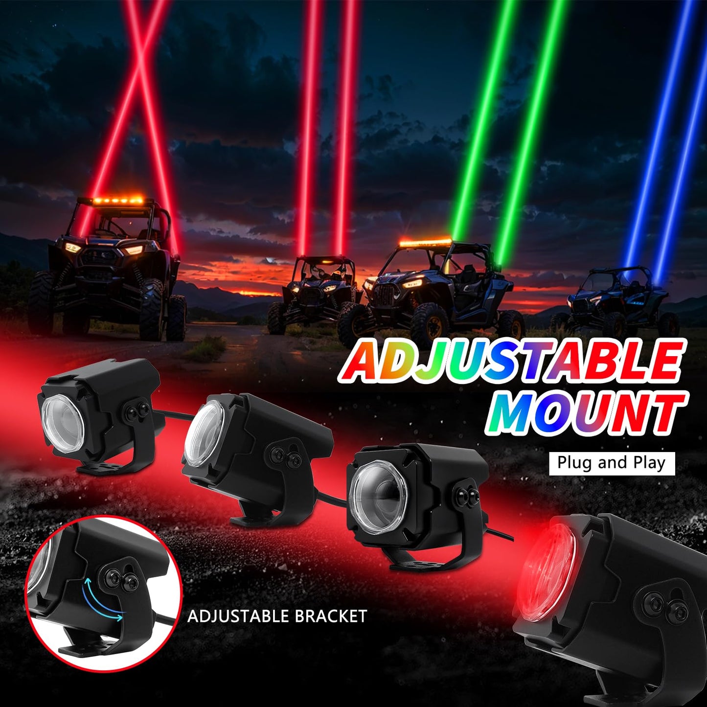 DREAMOTOR Whipless LED Whip Lights, 2PCS RGBW Spot Beam Pod Whip Light Kit with Switch & Remote, 4 Color Alien Lights for SXS for Side by Side Compatible with Polaris RZR Can-Am Maverick X3 UTV ATV