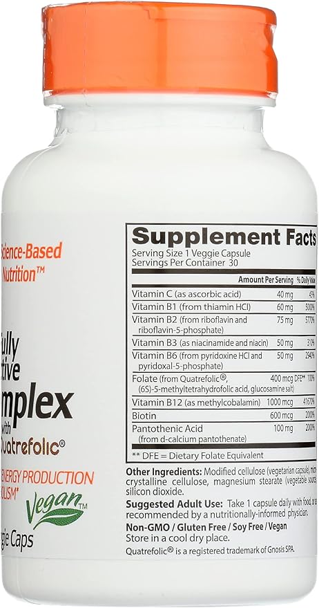 Doctors Best Fully Active B Complex Vitamin, Non-GMO, Vegan, 30 Veggie Capsule (Pack of 1)