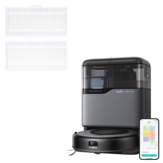 eufy Robot Vacuum Omni C20 with All-in-One Station,3.35-Inch Ultra-Slim Body Replacement Washable Filter for Robot Vacuum Omni C20, 2-Pack