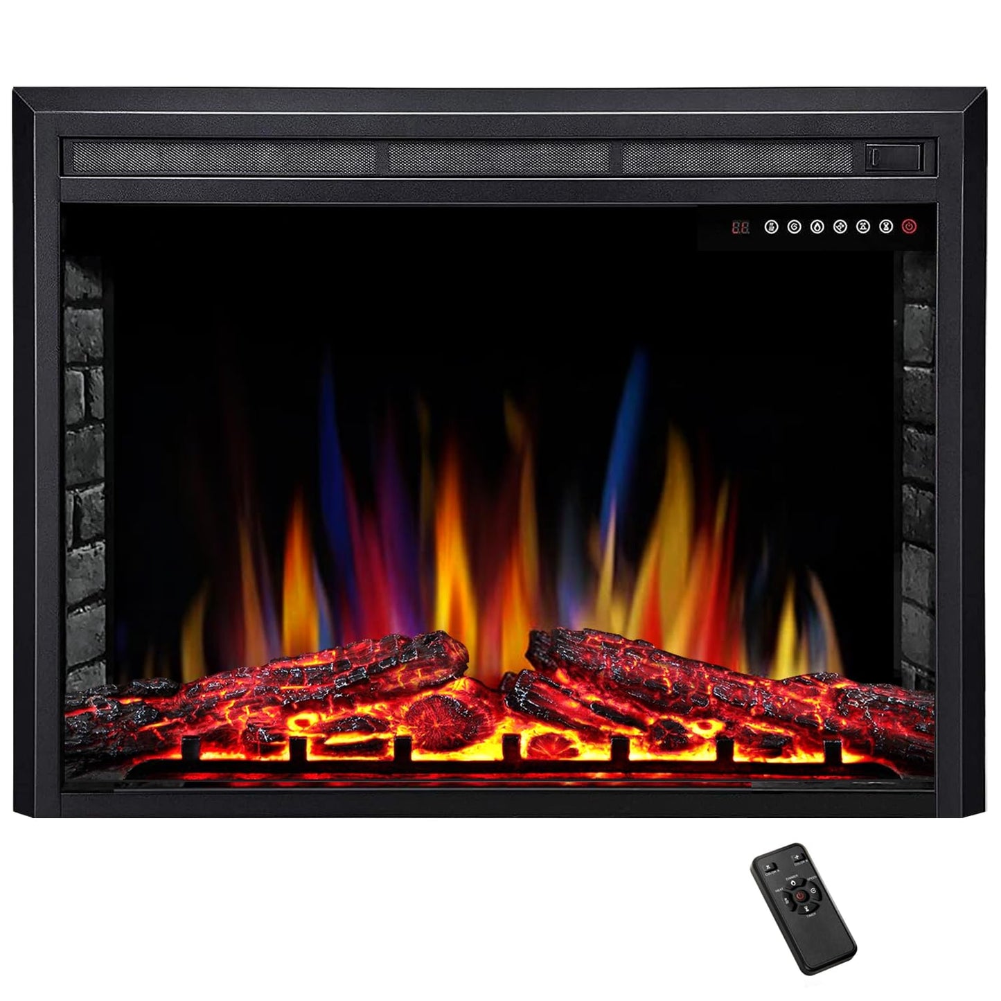 Electric 39" Electric Fireplace Insert, Adjustable 5 Flame Colors, 12 Log Colors, 5 Flame Speeds and Brightness, Remote Control, Timer, Adjustable Temperature from 50°F to 99°F, 750W/1500W (39"X27")
