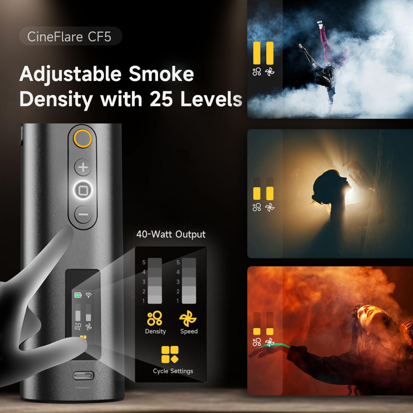 Portable Fog Machine,Handheld Smoke Machine,COLBOR CF5 40W Small Fogger Haze Maker for Indoor Outdoor Photography Halloween Party Cosplay with a Fan RGB Lights Effect Battery Powered Remote Control