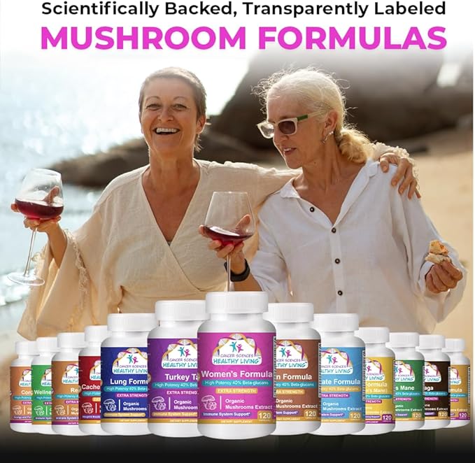 CANCER SCIENCES Women's Wellness Supplement, USDA Certified Organic Mushrooms Extract, Extra Strength 1,500 mg, High Potency 40% Beta-Glucans, Immune & Hormonal Support, Digestive Health, 120 Capsules