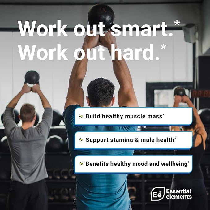 Essential Elements Male Health Supplement - Muscle Support & T-Health with DIM, Ashwagandha, Shilajit, More | T-Hero 60 Vegan Capsules (3-Pack)