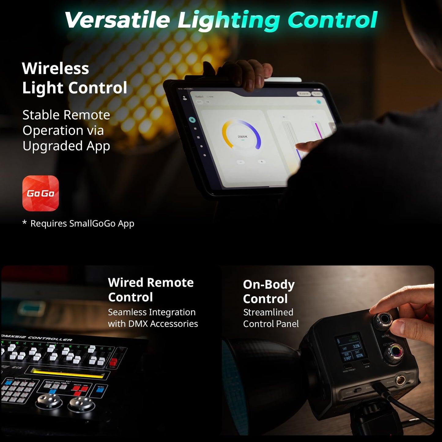 SmallRig RC 100C RGBWW LED Video Light, with App Control, 100W Mini COB Continuous Output Lighting, Handheld Spotlight 2700-10000K/CRI 96+/TLCI 98+/12 Effects, 11000Lux/1m, Lite Version Ink Blue, 5377