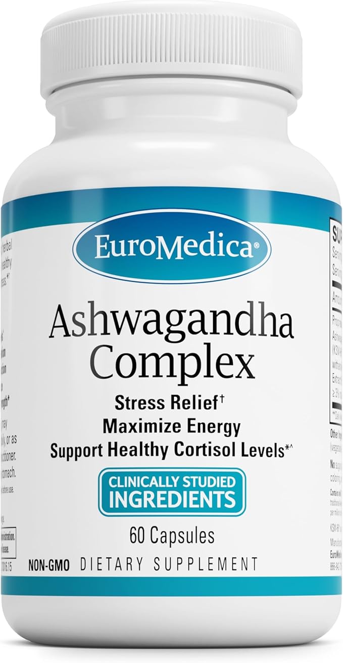 Euromedica Ashwagandha Complex - Supplement to Support Adrenal Health - Ashwagandha Supplement with Rhodiola Rosea Extract - Herbal Supplement to Support Energy & Concentration - 60 Capsules