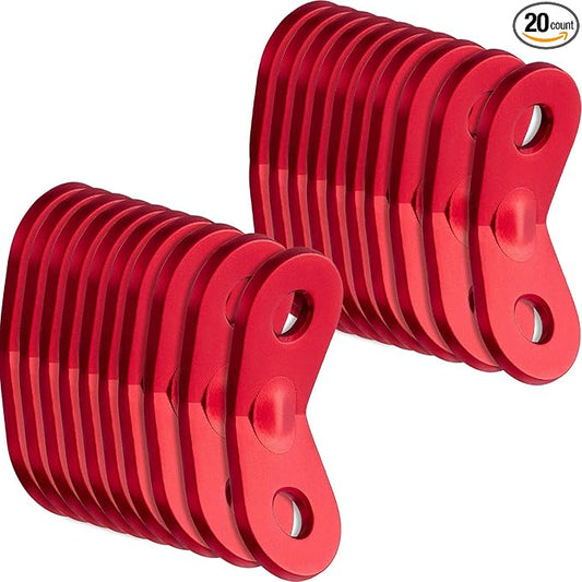 SATINIOR 20 Pieces Aluminum Alloy Guyline Cord Adjuster Tent Tensioners Rope Adjuster Tent Rope Adjusters for Outdoor Camping Hiking, Red (Circle Style)