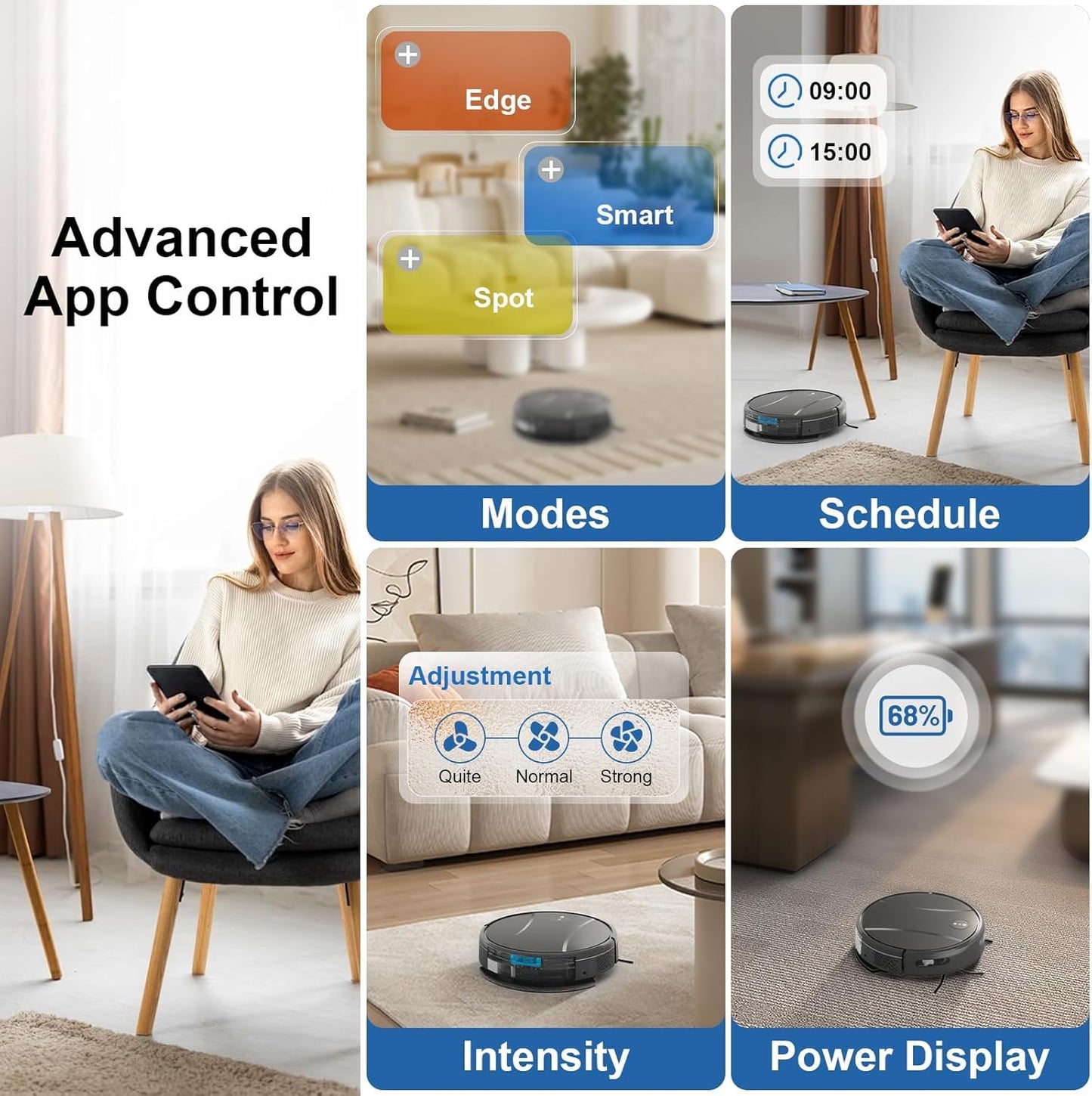 Tipdiy Robot Vacuum and Mop Combo,4200Pa Powerful Robotic Vacuum Cleaner with Self-Charging, Home Automatic Robot Aspiradora for Hard Floor, Low Carpet, Pet Hair, App&Voice&Remote Smart Control