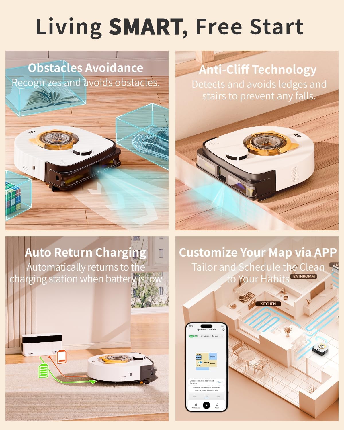 UBPET Robot Vacuum Cleaner, 22,000Pa Ultra-Strong Suction - Automatic Robot Vacuum for Pet Hair & Carpets, Tangle-Free Cleaning, Smart Mapping with LiDAR Navigation, App Controlled Vacuum Robot (V10)