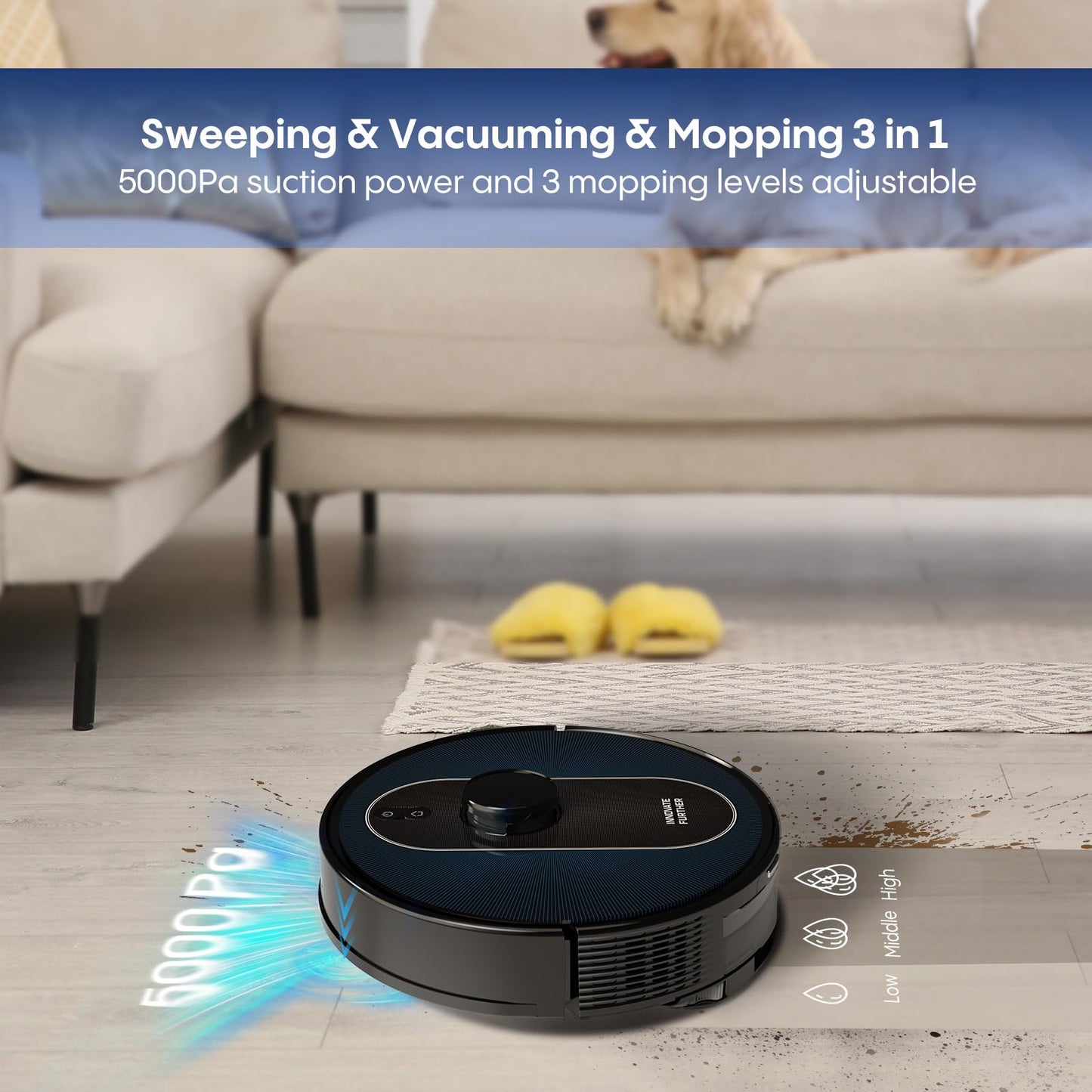 Robot Vacuum and Mop: 5000Pa Robot Vacuum Self Emptying, 360 LiDAR Navigation, 3L Dust Station for 60 Days Hands Free, Auto Carpet Boost, No-Go Zones, for Pet Hair, Hard Floors & Carpets APP Control
