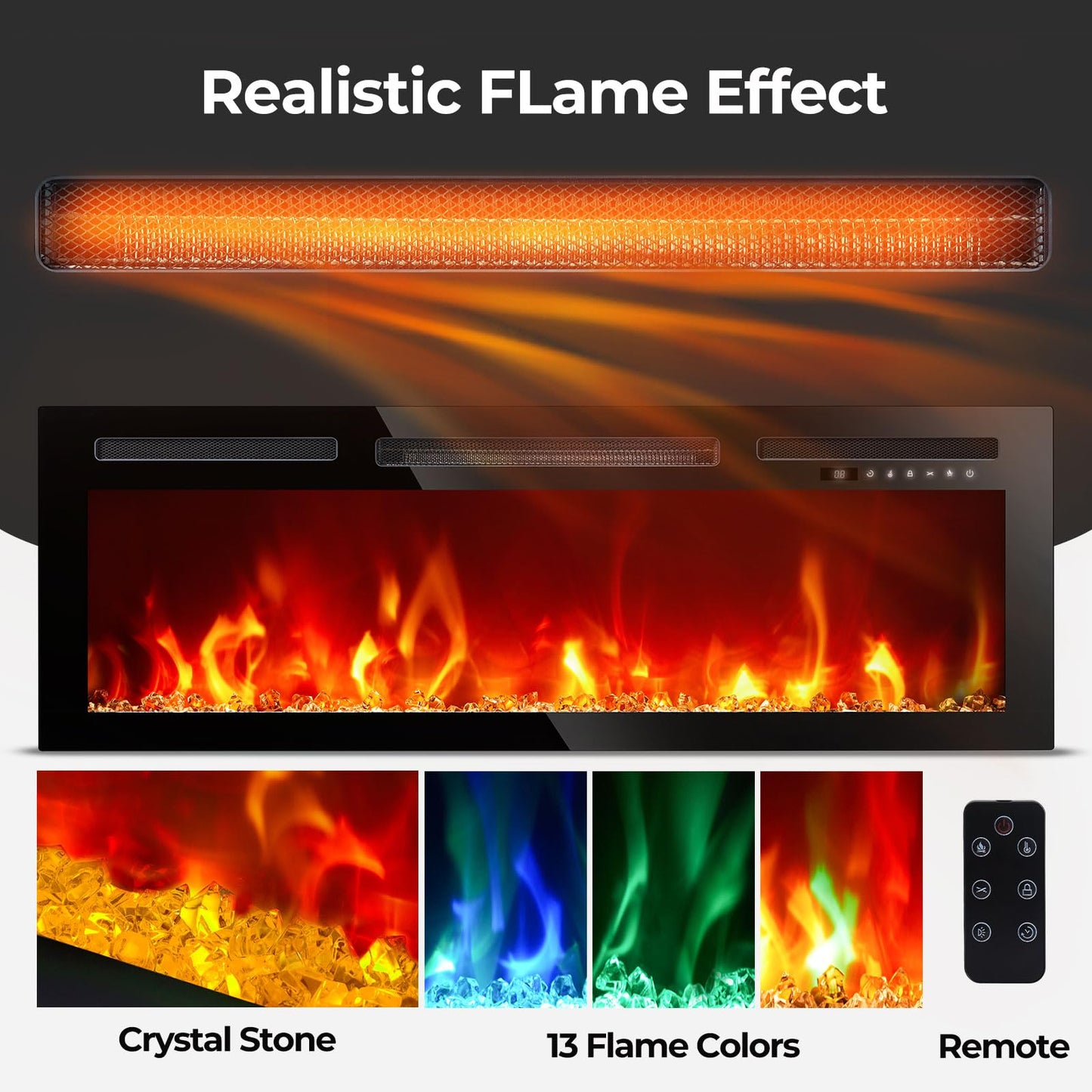 Rolanstar Fireplace TV Stand with Led Lights and Power Outlets, TV Stand Mount with 36" Electric Fireplace, White Entertainment Center for 45/50/55/60/65/70 inch TVs, Modern TV Console for Living Room