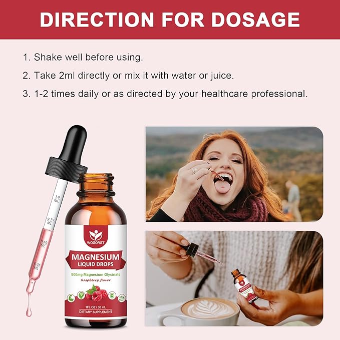 (2 Pack) Magnesium Glycinate Liquid Drops with Citrate & Taurate - High Absorption 1000mg Liquid Magnesium Complex with D3, GABA, L-theanine for Cognition, Muscle & Focus, Raspberry Flavor - 30mL