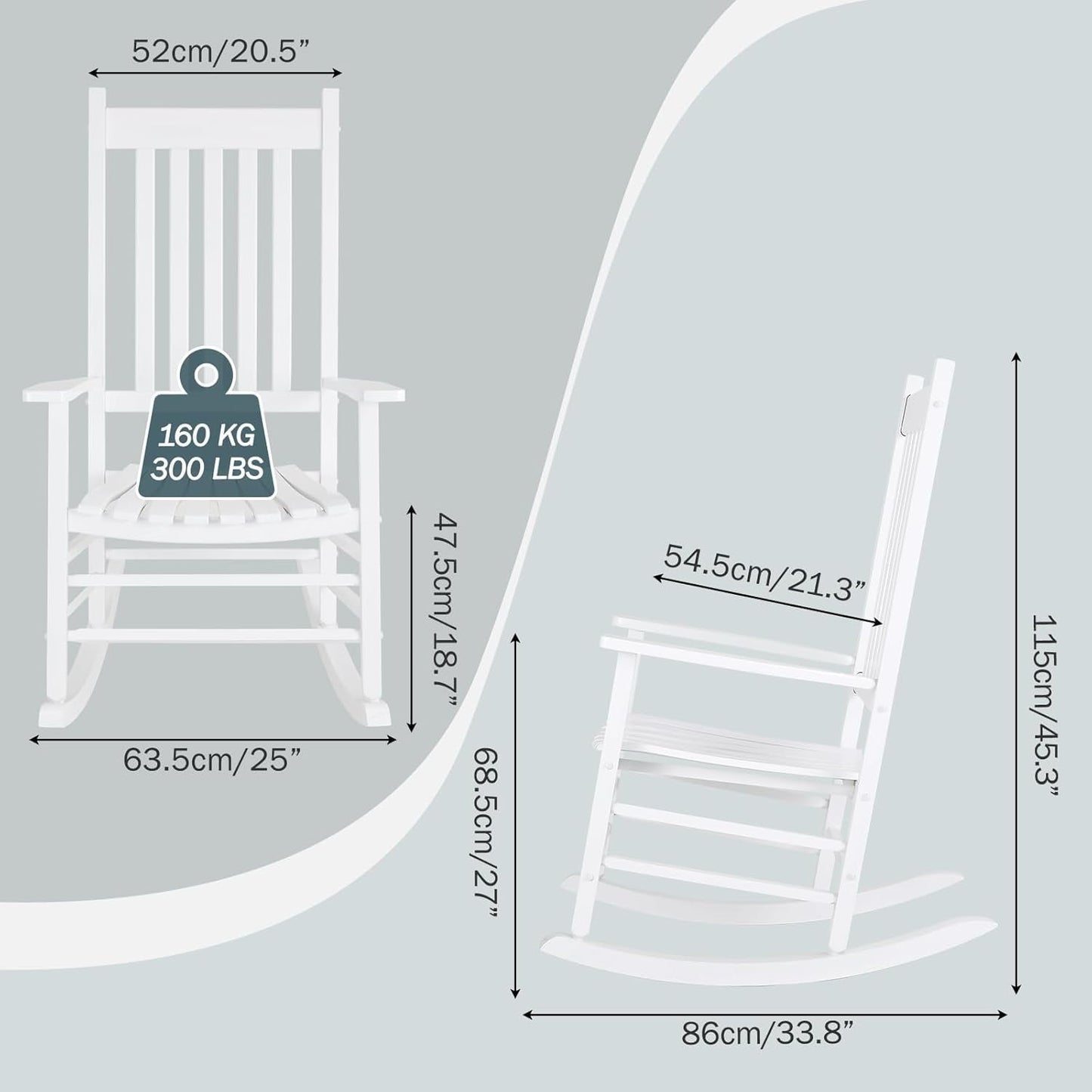 TLGREEN Outdoor Wood Porch Rocking Chair, Outdoor Rocker for Garden, Porch, Balcony(White)