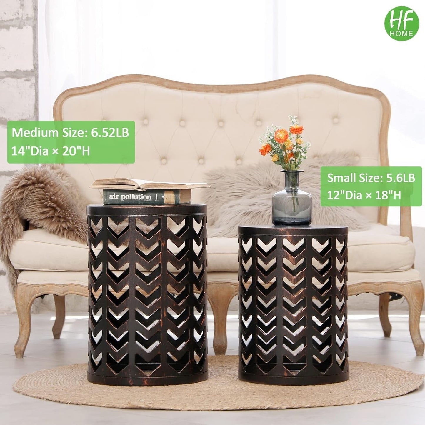 Set of 3 Metal Outdoor Side Table, Nesting Round Coffee Table for Indoor Outdoor, Heavy Duty End Tables Plant Stand Living Room Garden Stool - White
