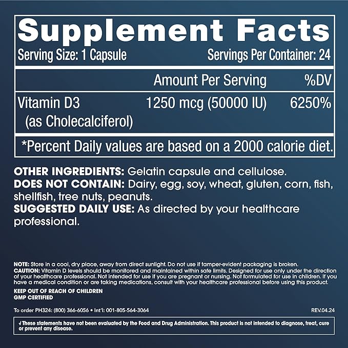 ProHealth Vitamin D3 Extreme (50,000 IU, 24 Capsules) Helps Boost and Support Healthy Bones and The Immune System | Gluten Free | Soy Free