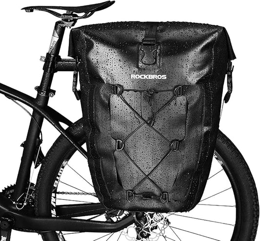 ROCKBROS Bike Pannier Waterproof 27L Large Capacity Bike Bag Rear Rack Waterproof for Grocery Touring Cycling Black*1