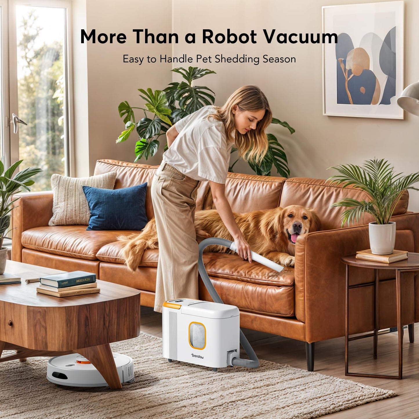 Teendow D20S Max+ Robot Vacuum and Mop, Specifically Handling Pet Hair Design, 6000Pa Max Suction, with Self-Empty Dock, 10 Weeks Hands-Free Cleaning, PreciSense LiDAR Navigation, App & Voice Control