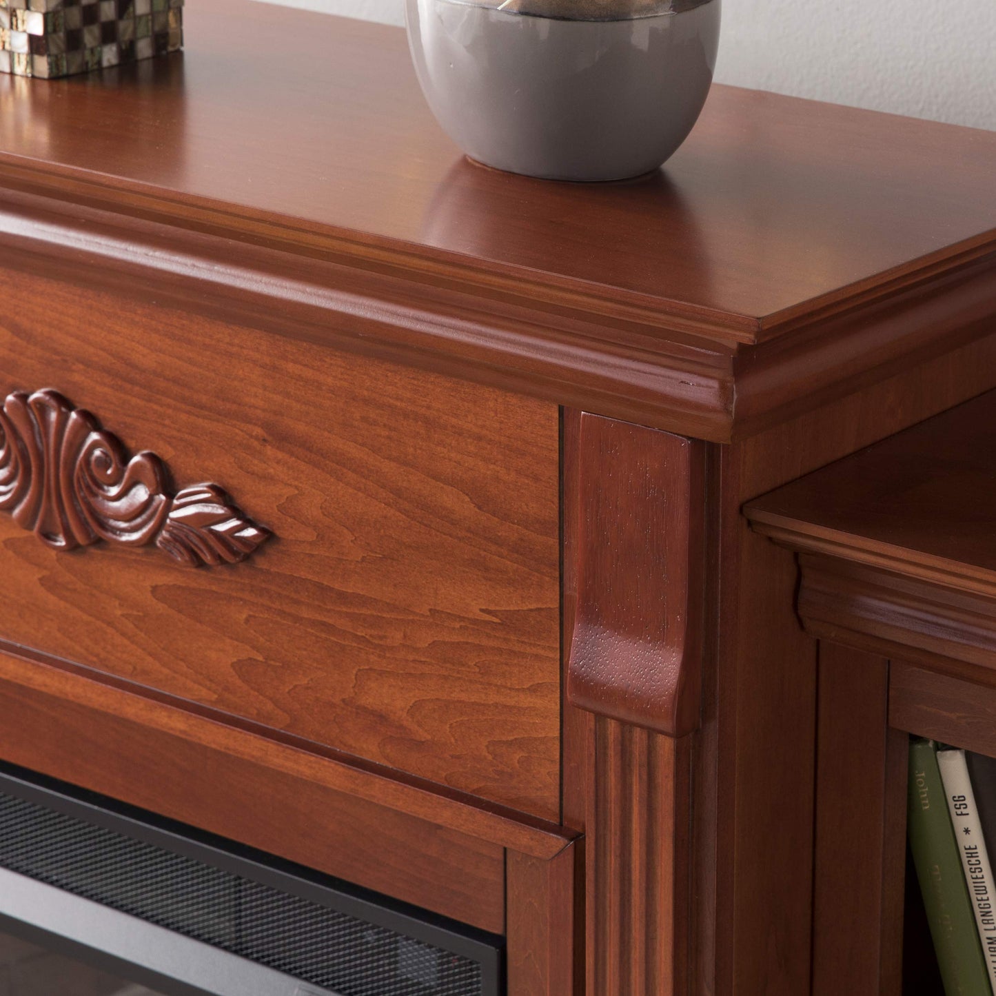 SEI Furniture Tennyson Electric Fireplace with Bookcases, New Mahogany