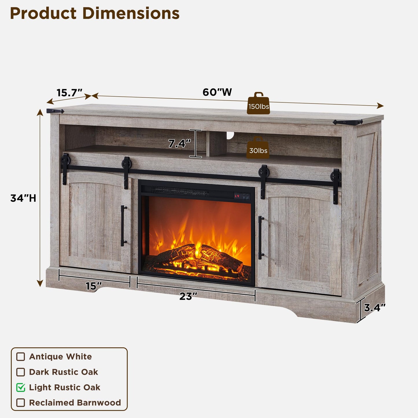 OKD Farmhouse Fireplace TV Stand for 70+ Inch TV, 33" Tall Highboy Entertainment Center w/Electric Fireplace, Rustic Media Console w/Sliding Arched Door for Living Room,Light Rustic Oak