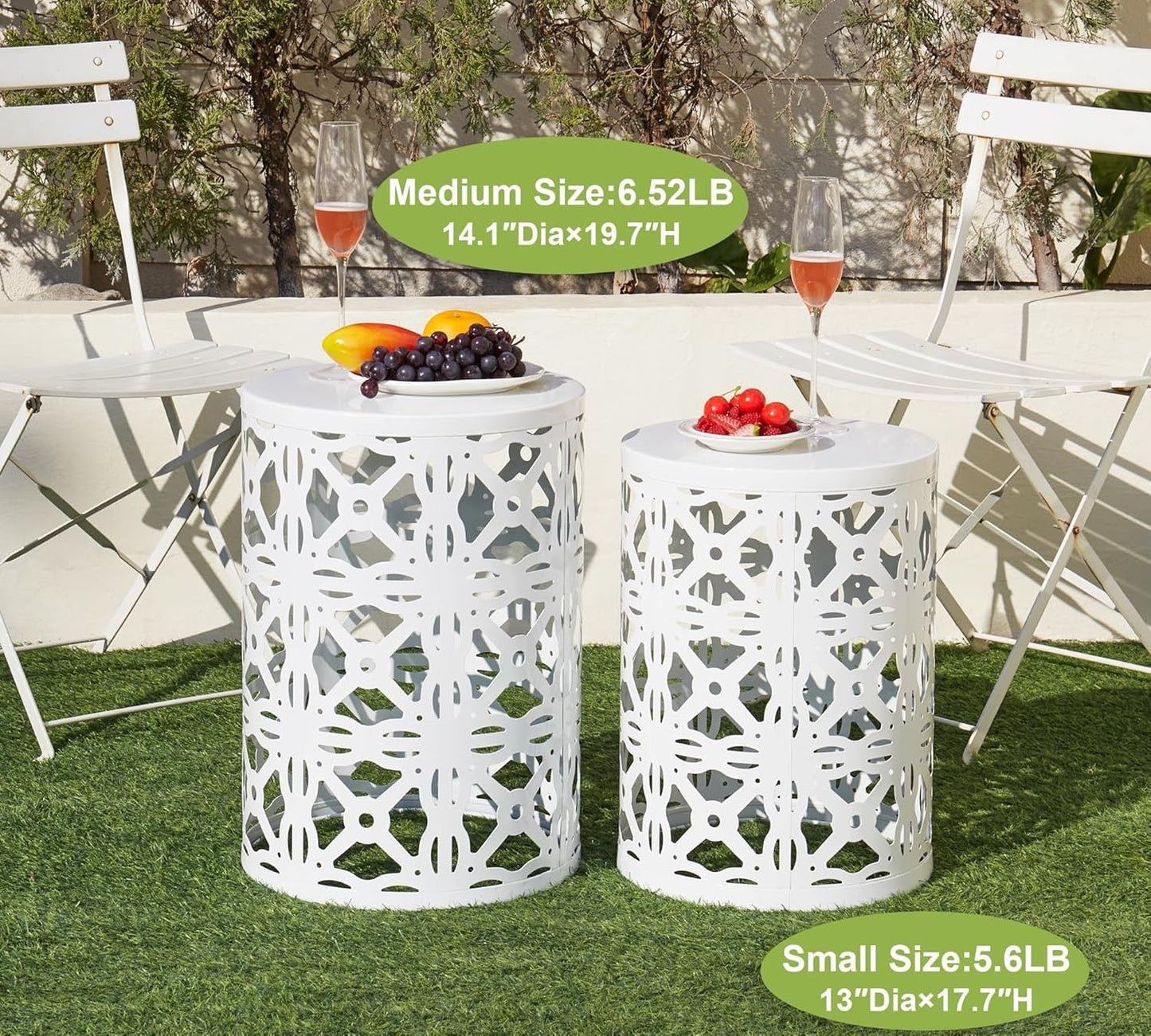 Set of 3 Metal Outdoor Side Table, Nesting Round Coffee Table for Indoor Outdoor, Heavy Duty End Tables Plant Stand Living Room Garden Stool - White