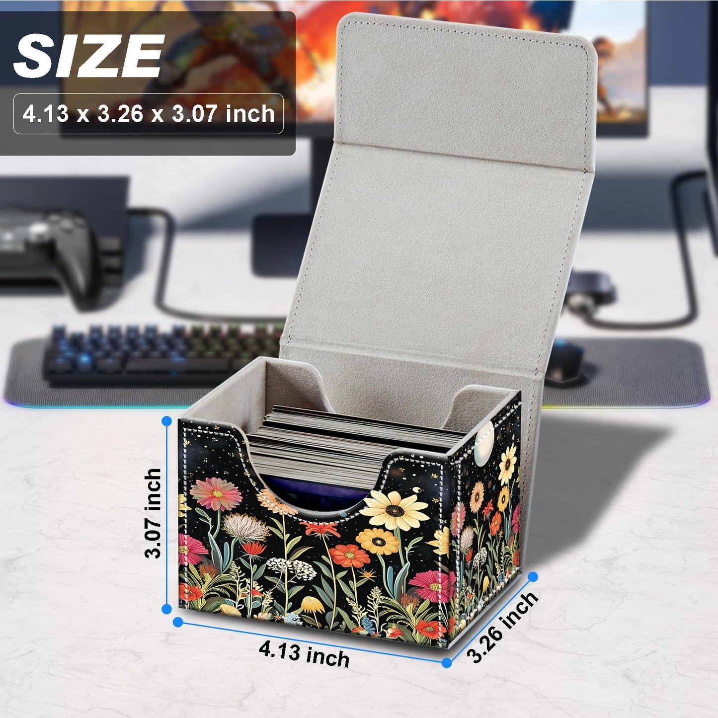 Card Deck Box for MTG Cards,100+ Single Sleeved Cards Trading Card Deck Case,Strong Magnet Magic Gathering Deck Box,PU Leather Trading Card Storage Box for TCG,CCG,MTG Cards,Moon Stars Sky Flower