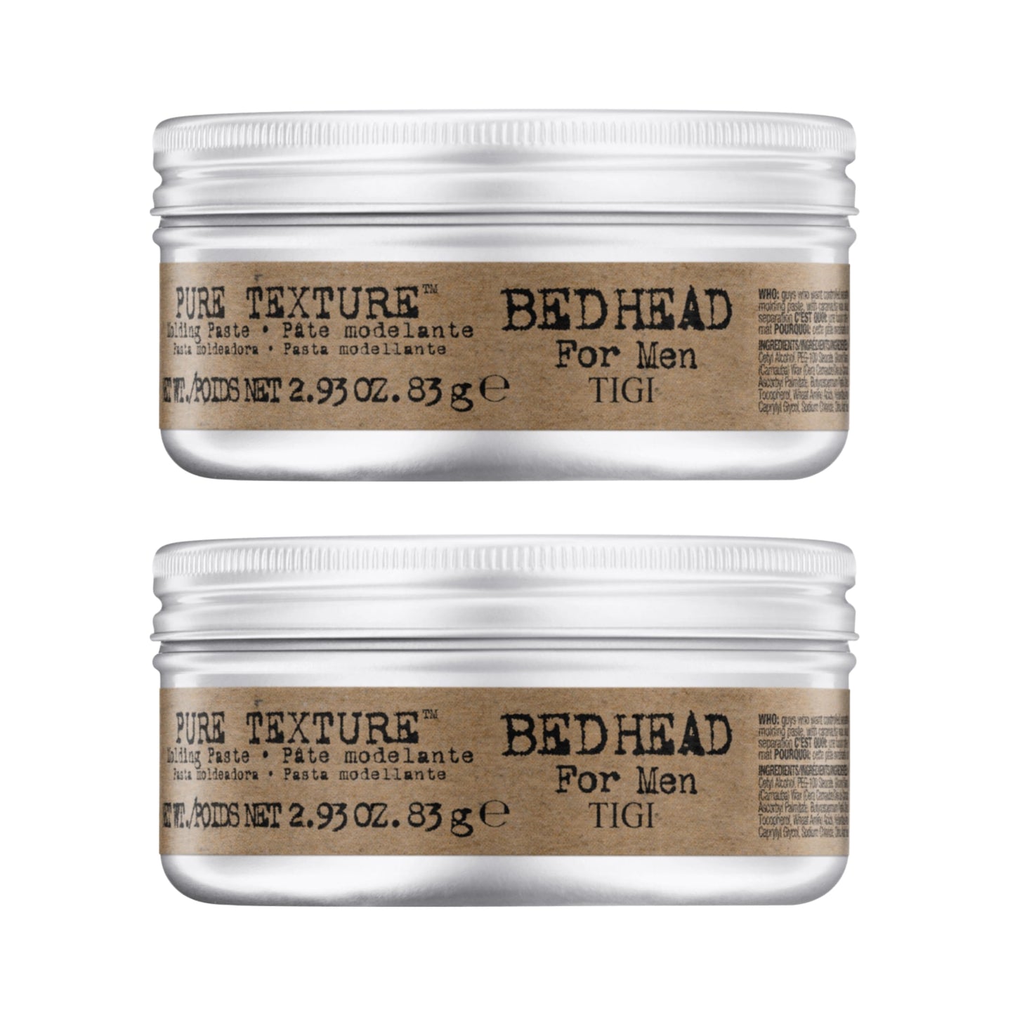 TIGI Bed Head for Men Pure Texture Hair Molding Paste - Use for Texture & Separation - Versatile Cream-to-Paste Fusion - For Men's Hairstyles - Use on Damp & Dry Hair - 2.93 oz (2 Pack)