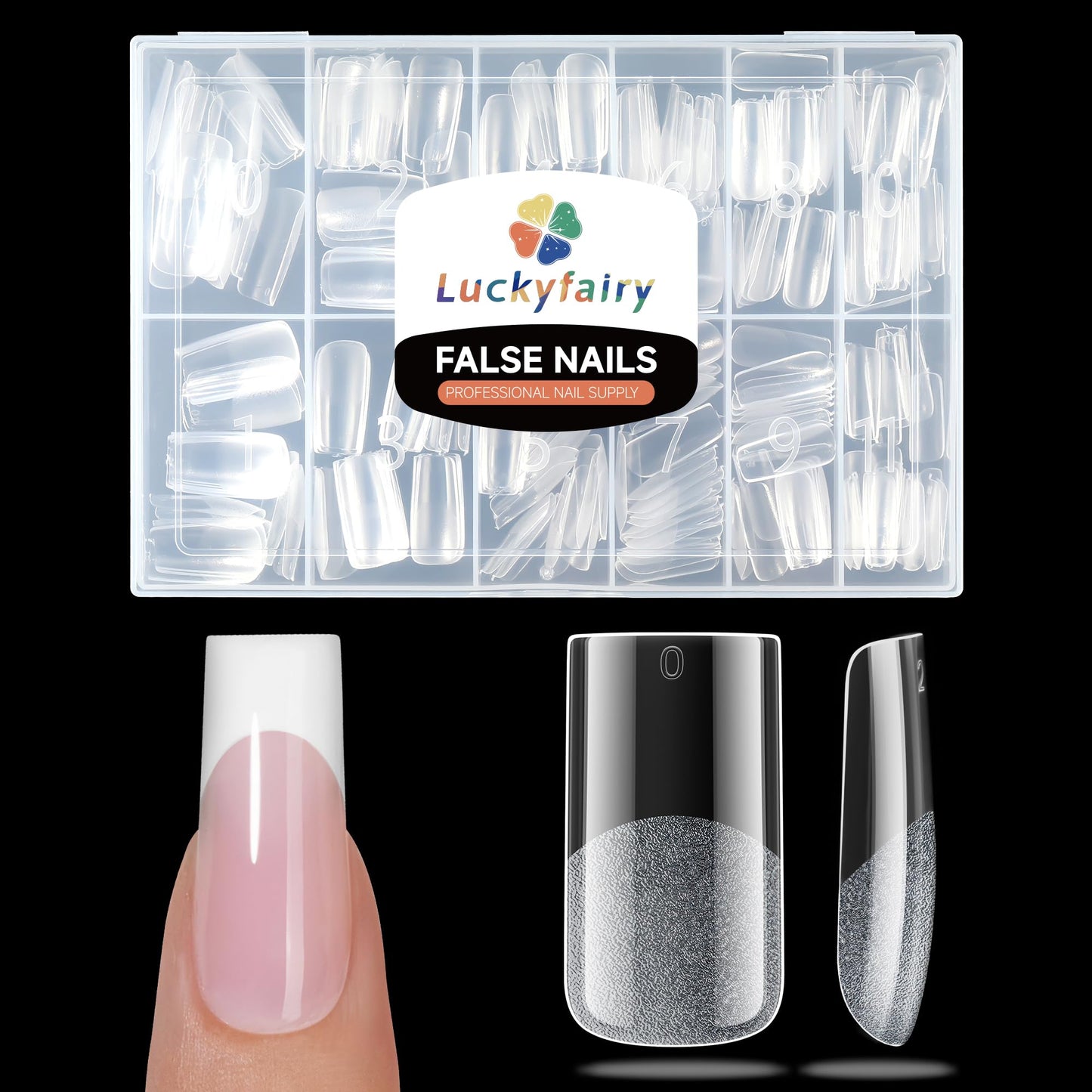 Luckyfairy Medium Square Nail Tips, 240pcs Soft Gel Pre-Shaped Acrylic Fake Nails, Half Matte Full Cover Clear Gelly Press on Flase Nail Tips for Extension Nail Manicure Home DIY 12 Sizes Gelly Tips