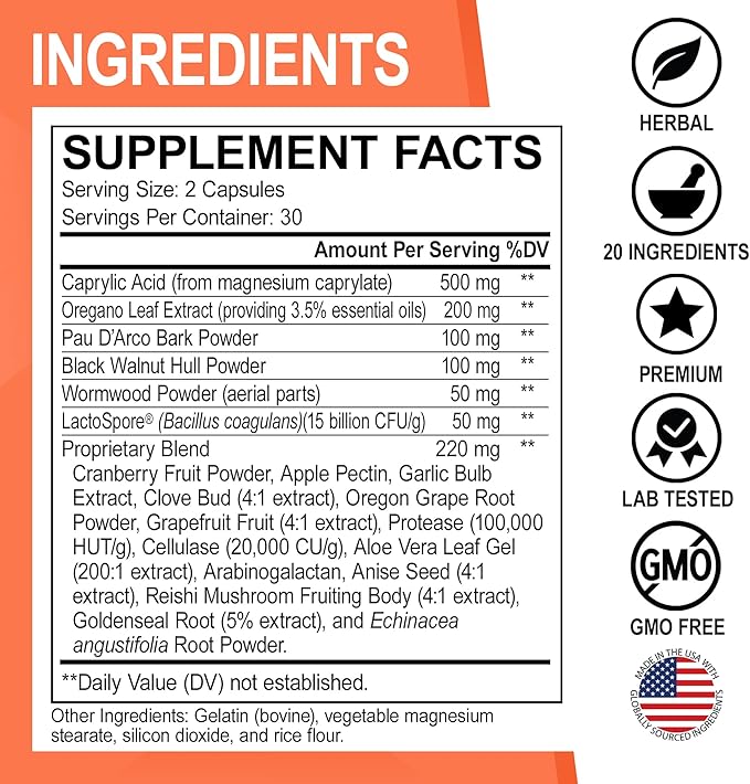 Candida Cleanse Detox for Women & Men - Candi Detox Support Supplement Pills, Anti Overgrowth Gut Balance Probiotic Flora Complex Supplements - Organic Oregano Oil Drops Liquid & Black Walnut Wormwood