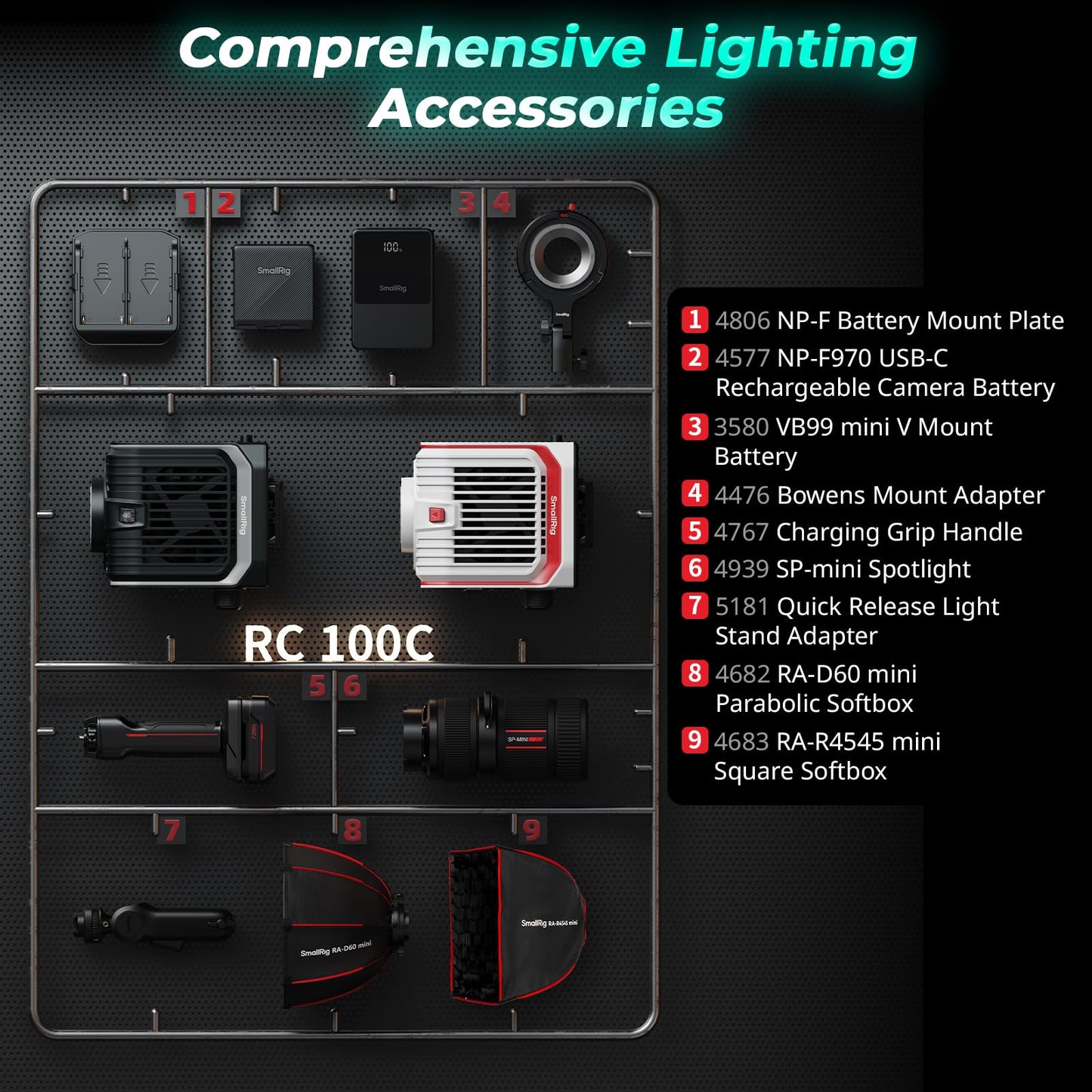 SmallRig RC 100C RGBWW LED Video Light, with App Control, 100W Mini COB Continuous Output Lighting, Handheld Spotlight 2700-10000K/CRI 96+/TLCI 98+/12 Effects, 11000Lux/1m, Lite Version Ink Blue, 5377