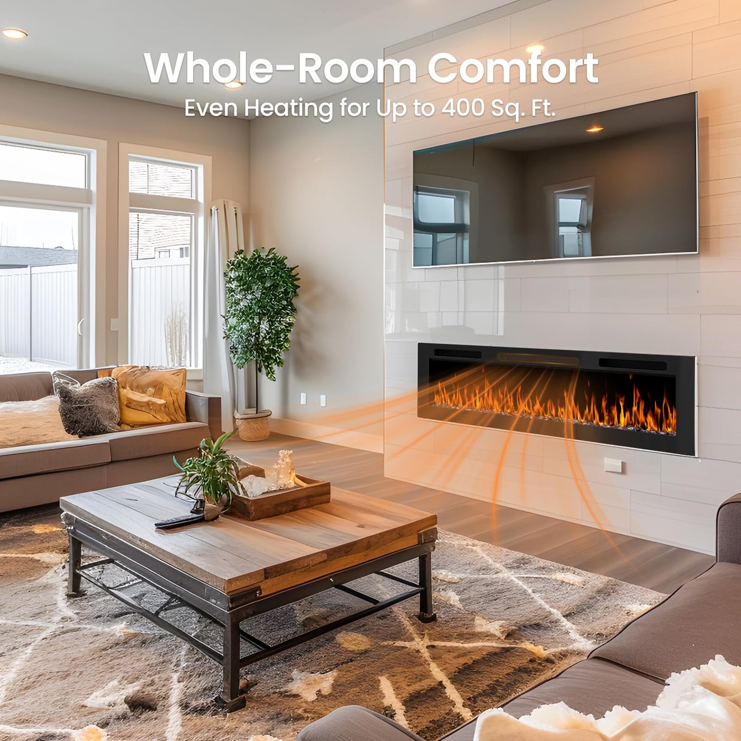 50 Inch Electric Fireplace Recessed and Wall Mounted with Adjustable Flame & Ember Color, Remote Control with Timer, Touch Screen, 750/1500W