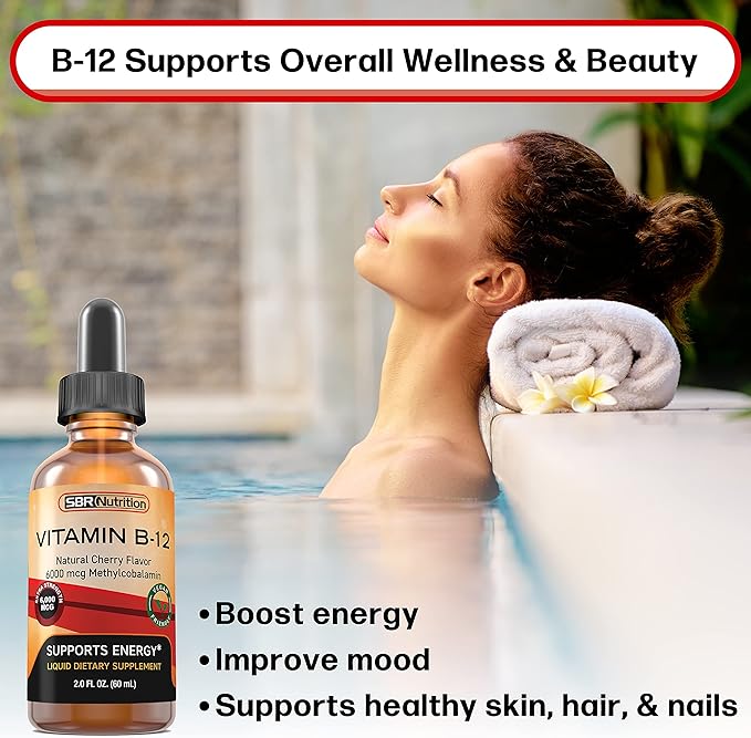 Extra Strength 6000mcg Vitamin B12 Sublingual Liquid Drops - Methylcobalamin, VIT B 12 Supports Energy, Max Absorption, 60 Servings, Non-GMO, Vegan Friendly, Manufactured in The USA