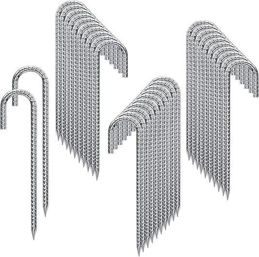 Rebar Stakes 12 Inch 32 Pack Tent Stakes Heavy Duty Metal J Hook, Fence Stakes for Trampoline, Fence, Camping Tent (32, 12")