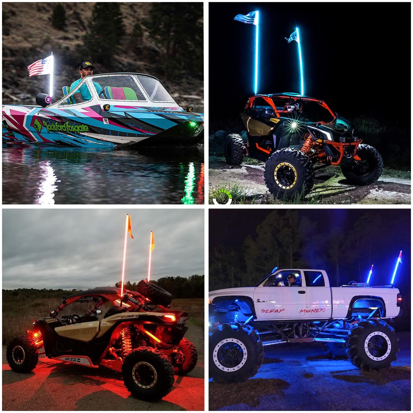 Ehaho 2 Pack 5FT Whip Lights with Spring Base,LED Whip Light with App & Remote Control, Spiral RGB Chasing Lighted Whips with Rocker Switch, Music Whip Light for UTV ATV Polaris RZR Can-Am SXS Truck