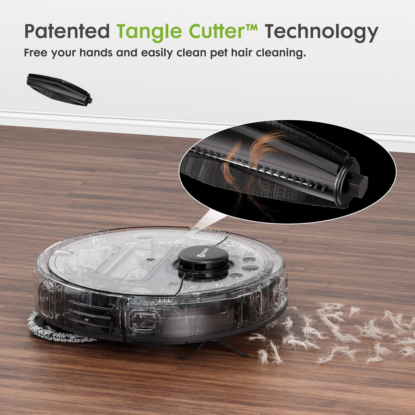 Robot Vacuum and Mop, V5 8500Pa Suction with Self-Emptying Dock, Pet Hair Tangle Cutter™, 75-Day Capacity, Cat Laser, Auto Lifting Mop, Robotic Vacuum Cleaner for Pet Hair, Hard Floors, Tile, Carpet