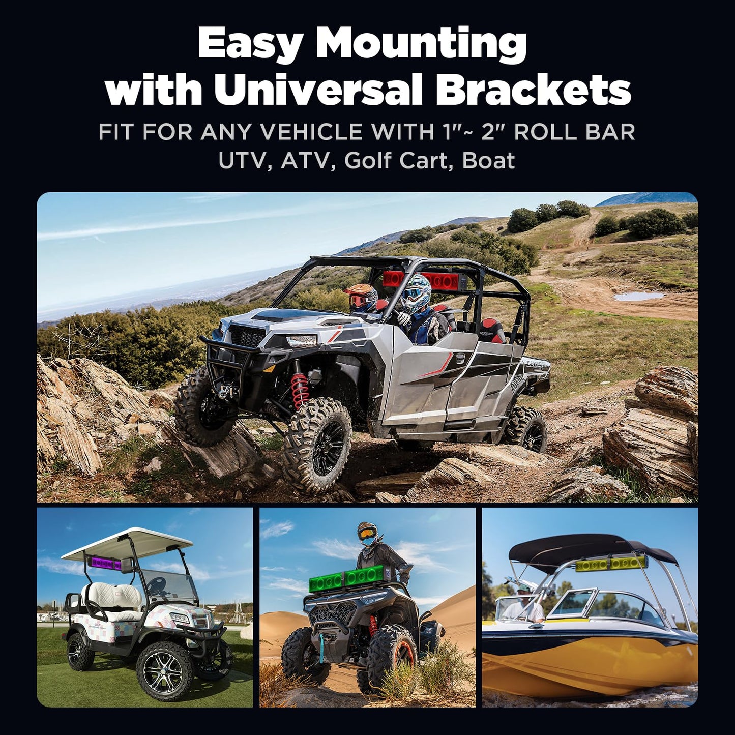 Ehaho 34 Inch UTV Sound Bar, ATV SoundBar Bluetooth with RGB Lighting, IP66 Waterproof Golf Cart Sound Bar, Amplified Powersports SXS SoundBar, UTV Speakers Compatible with Polaris RZR Can-Am