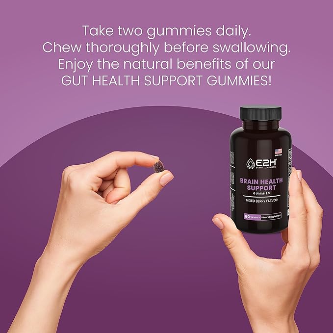 E2H Focus Support Gummies - 60 Count - Gelatin-Free, Gluten-Free, Vegan & Non-GMO