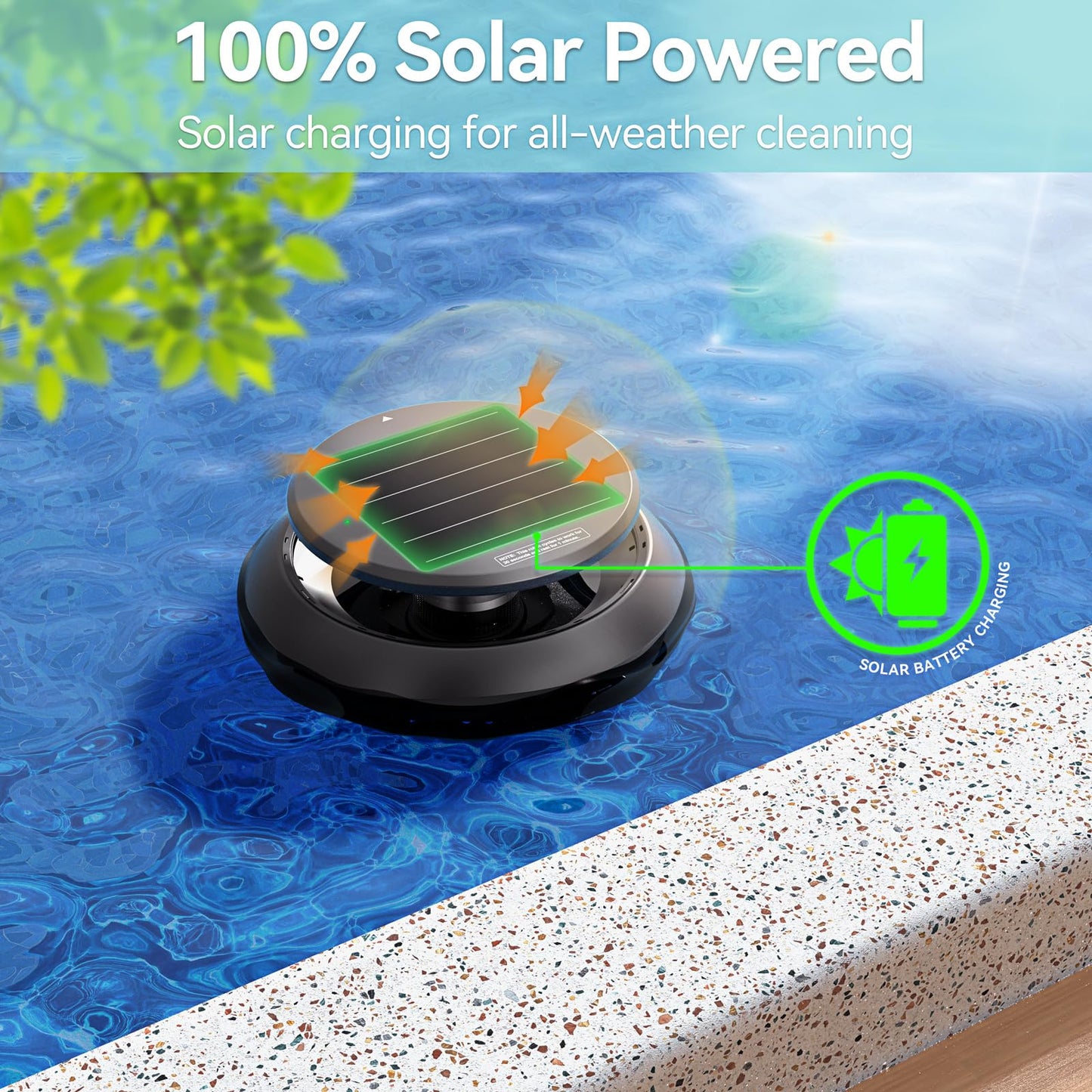 EZIOOV Y60 Solar-Powered Robotic Pool Skimmer - Cordless Automatic Pool Cleaner, Spot Cleaning & Self-Parking Rechargeable Robot for Above/Inground Pools, Stone