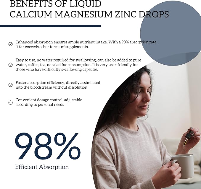 (1 Pack) Magnesium Calcium Zinc Supplement with Vitamin D3 K2 for Women, Magnesium Glycinate Vegan Liquid Drops for Adult Plus L-Theanine Boron Sea Moss Extract, Bone, Sleep & Leg Cramps, 1 Fl Oz