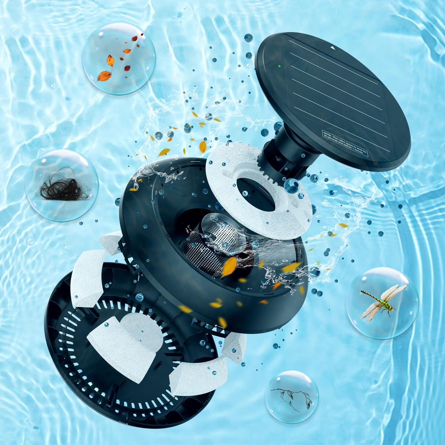 EZIOOV Y60 Solar-Powered Robotic Pool Skimmer - Cordless Automatic Pool Cleaner, Spot Cleaning & Self-Parking Rechargeable Robot for Above/Inground Pools, Stone