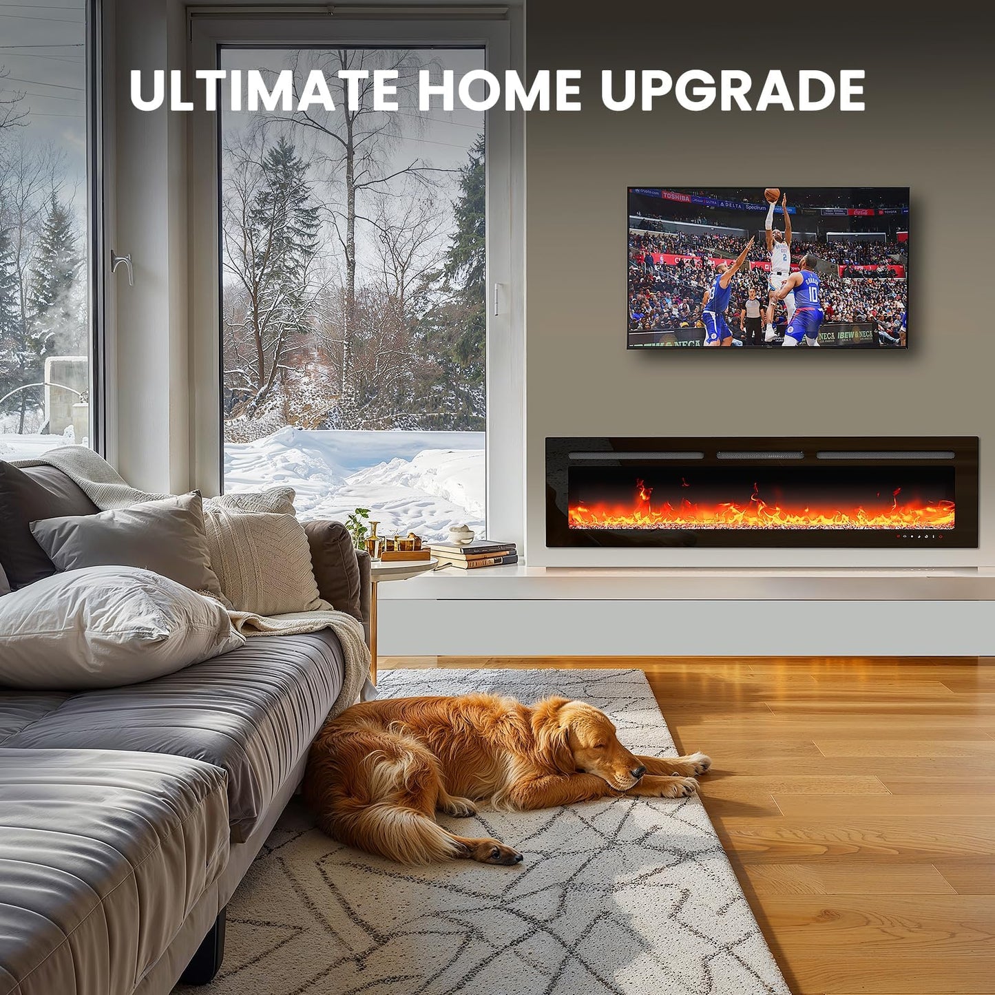 Totnz 50″ Electric Fireplace Heater with App & Remote Control, 5300 BTU Heat Output, Ultra-Slim Wall-Mounted or Recessed Electric Fireplace Inserts with Timer, 20 Flame Colors,SLELF02B-50
