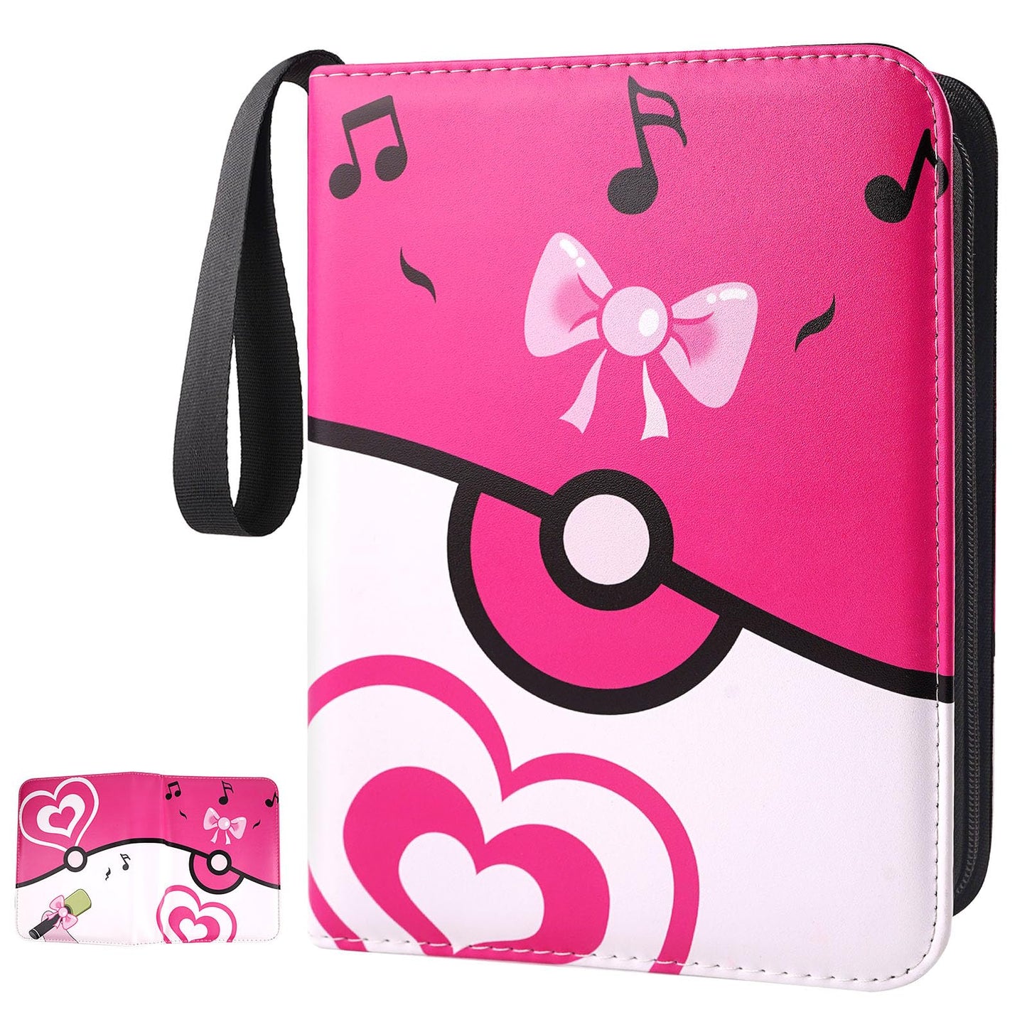 Card Binder 4-Pockets, 400 Pockets Card Holder with 50 Removable Sleeves, Trading Card Collector Zipper Album Holder, Pink…