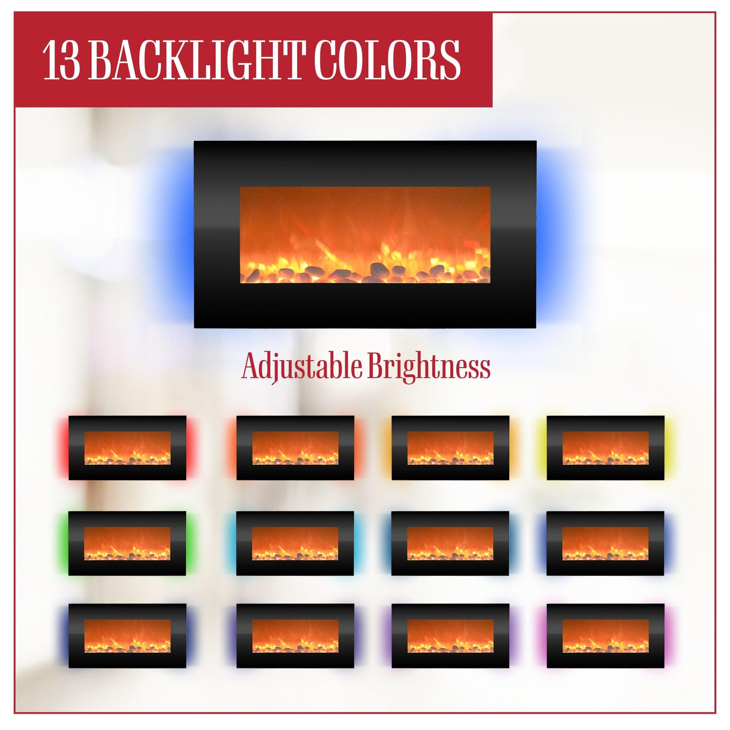 Electric Fireplace - 30 Inch Wall Mounted Fireplace - 13 Backlight Colors and Remote Controlled LED Flames, Heat, and Brightness by Northwest (Black)